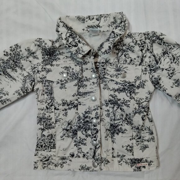 Toile de Jouy Old Navy White Black Jean Jacket Size 4T Toddler Cotton Girl Child - Picture 1 of 12